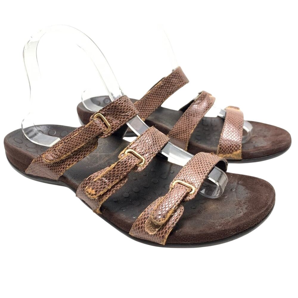 Vionic Aubrey Slip On Snake Print Slides Brown Sandals Flip Flops Casual Shoes 9